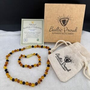 Vintage Baltic Amber Necklace Bracelet Set 14" 5.5"